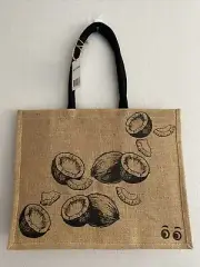 NEW ICELANDIC KRONAN COCONUT BURLAP GROCERY REUSABLE TOTE BAG