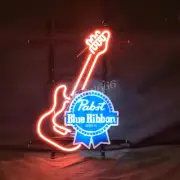Pabst Blue Ribbon Beer Guitar Neon Sign Light Artwork Shop Bar Wall Gift 14"x17"