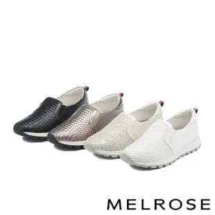 【MELROSE】美樂斯 日常百搭編織造型全真皮厚底休閒鞋(白)