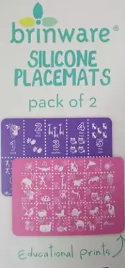 2 Brinware Silicone Placemats 11" x 15" ABC 123 Educational Pink, Purple