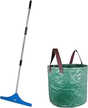 Swoote Artificial Grass Rake Brush with Adjustable Telescopic Handle (125cm - 155cm) Heavy Duty Synthetic Turf Broom with Stiff Nylon Bristles - Complete with Large Reusable 70-Litre Garden Waste Bag