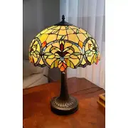 Tiffany Style Table Lamp 23in Orange Floral Stained Glass Accent Lamp