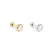 14K REAL Solid Gold Diamond Hexagon Labret Stud Cartilage, Helix, Tragus, Conch