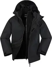 [Mountain Warehouse] Fell Kids 3 in 1 Jacket - Full Zip Girls Jacket, Water Resistant Boys Rain Coat, Detachable Inner Fleece, Packable Hood Childrens Coat - For Winter Black 13 years