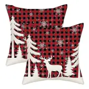 Christmas Pillow Covers 16x16 Red Black 16" x 16" (Pack of 1) Tree Deer