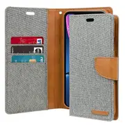 Goospery Canvas Apple iPhone XR Wallet Leather Case Denim Stand Flip Fabric Pouch Credit Card Slots Cover - Grey