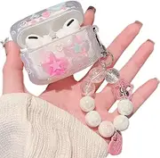 MINSCOSE Compatible with AirPod Pro Clear Case,Cute 3D Stars Pattern Design with Love Heart Keychain, Soft TPU Protective Shockproof Case for AirPods Pro for Girls Women Teens