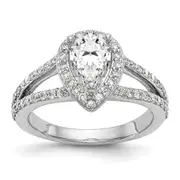 14K White Gold Diamond Pear CZ Pear Halo Engagement Ring