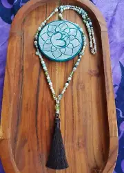 Mala Beads Amazonite & Green Peridot 80cm Yoga Silk Tassle 108 Beads