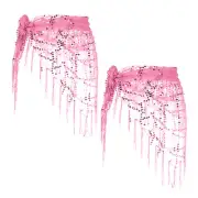 Belly Dance Hip Scarf Sequin Triangle Wrap Skirts(Dark Pink, Pack of 2)