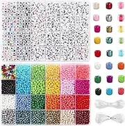 UOONY 8800pcs Beads Kit, Including 7200pcs 4mm Glass Seed Beads and 1600pcs Letter Beads for Bracelet Jewelry Making and Crafts with 20m Crystal String and 30m Elastic String