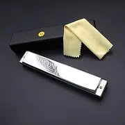 Labymos Tremolo Harmonica Mouth Organ Key of G 24 Holes with 48 Reeds Reed Wind Instrument with Case Cleaning Cloth