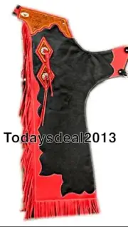Western Black Leather Top Grain leather Bull Riding Rodeo Chaps :9524