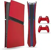 PEYANZ Faceplate for PS5 Pro (Digital Edition), Cover Plate, ABS Shell, Matt Skin, with Extra 2 Controller Silicone Covers (Red)
