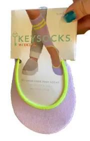 Keysocks Key Socks no show knee high socks lavender neon green standard fit New!