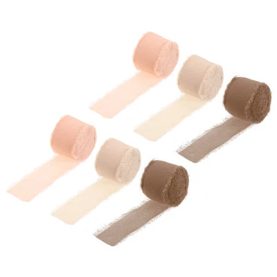 Chiffon Ribbon 1.5" x 8 Yard, Light Brown/Light Beige/Beige Silk Ribbon, 6pcs