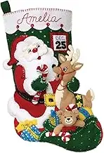 Bucilla, Santa and Friends Christmas 18" Felt Applique Stocking Making Kit, Perfect for DIY Holiday Needlepoint Arts and Crafts, 89330E