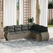 6 Piece Garden Sofa Set with Cushions Grey Poly Rattan Patio Bar Sets