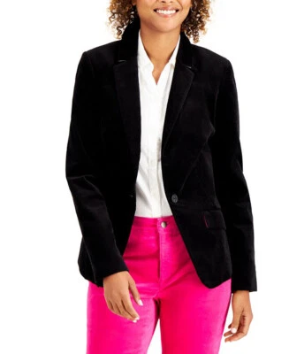 New Charter Club Women Velveteen Blazer Jacket, Black, 16