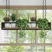 Flower Pot Rack Storage Shelves, Ceiling Hanging Flower Stand, Creative Plant Railing Shelf with Solid Wood Board and Iron Frame Display Racks for Bar Flower Shop Balcony(80x25x15cm)