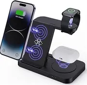 Black,15W Wireless Charging Station, 3 in 1 Wireless Charger for Apple Devices, Travel Foldable Fast Charging Stand for iPhone 16/15/14/13/12, Apple Watch & Airpods