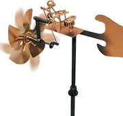 Handmade Metal Drummer Windmill, Fun Percussionist Music Statue Wind Spinner, Steampunk Drummer Kinietic Wind Sculpture, Outdoor Weather Vane Decorative Rock Art, for Porch Patio Yard & Garden Decor