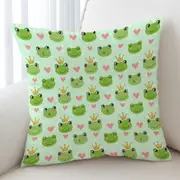 King Frog and Cute Frog with Hearts Cushion Cover