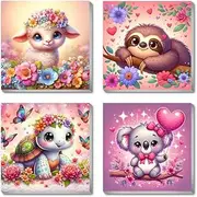 FQOVKYN 4 Packs Paint by Numbers for Kid Ages 6-12 with Wooden Frame, Animals Paint by Number Kits for Kids, DIY Animal Oil Painting for Home Decoration (8x8inch)