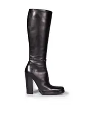Black Square Toe Heeled Leather Boots