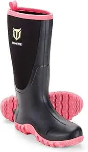 [TideWe] Rubber Boots for Women Multi-Season, Waterproof Rain Boots with Steel Shank, 6mm Neoprene Durable Rubber Outdoor Hunting Boots (Pink & Green)