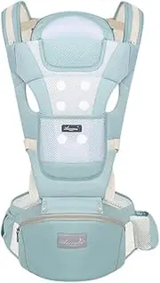 Multifunctional Breathable Baby Carrier with Hip Seat Lumbar Support Waist Stool for 0-36 Months Newborn Infants Toddlers Ergonomic Comfortable Baby Backpack Carrier Green