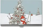 [LKHDS] Slim Aluminum Alloy Business Card Holder Skiing Christmas Tree Pocket Business Card Case Portable Business Card Wallet Business Card Holders Handheld Card Box for Women Men, style, One size