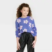 Girls' Art Class Fuzzy Flower Printed Sweater - Purple Floral Size Small (6/6X)
