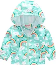 [TUIJI] Toddler Cartoon Print Zip Jacket Hooded Trench Lightweight Rain Jacket Light Windbreaker
