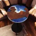 Ocean Wave Epoxy Coffee Table Top, Epoxy Wooden Corner Round Table Top Decor