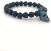 Beaded 8MM Onyx Stone Beads Antique Finish Spartan Head Elastic Bracelet