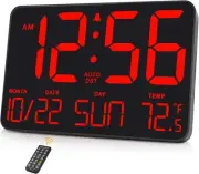 Soobest Large Display Digital Wall Calendar Clock with Date Extra Large, Red