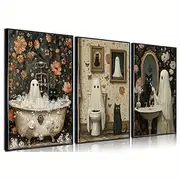 Unframed Halloween Ghosts Wall Art - Funny Posters Black Cat Creepy Dark Academia Prints for Bathroom Gallery Street Home Decor