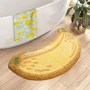 DEXI Cute Bath Rugs, Bathroom Runner Rug, Funny Fruit Bathmat, Absorbent Non-Slip Washable Carpet for Bedroom, Kids Room Home Decor, 39.5"x18.5", Banana