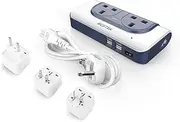 BESTEK Voltage Converter 110V to 230V Step Up Transformer with 4-Port USB Charging US/EU/AU Adapter UK to US Travel Charger, White-Blue