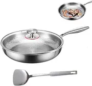Titanium Hammered Pan Pro with Lid, Pure Titanium Non-Stick Pan, Lightweight and Scratch Resistant, Induction Gas Stove (30cm)