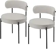 Luxsuite Dining Chairs Set of 2 Dining Room Chairs Mid-Century Round Upholstered Kitchen Chairs Boucle Sherpa Dining Chair with Backrest & Black Metal Legs Light Grey