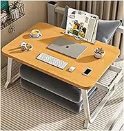 Large Portable Laptop Bed Desk,Folding Legs Cup Holder Bookshelf Storage Drawer Card Slot Bed Tray Table,Eating Working Games Write
