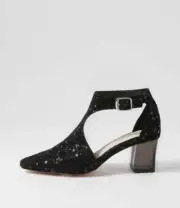 New Django & Juliette Hobartet Black Sparkle Suede Heels Womens Shoes Dress