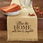 NEW Prim THANKSGIVING Farmhouse BLESS THIS HOME Burlap Print 54" Table Runner