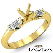 3 Stone Baguette Round Semi Mount Diamond Engagement Ring 18k Yellow Gold 0.3Ctw