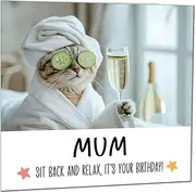 Mum Birthday Card - Sit back and Relax Cat Spa - Funny Birthday Cards for Mum Mother Mom