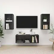 3 Piece Floating TV Stand Set, Grey Engineered Wood Wall Mounted Media Console Unit for Living Room Entertainment Center Storage