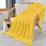 130*170cm Knitted Throw Blanket with Tassels Super Soft Microfiber Throws for Couch Living Room Sofa Bed Decorative - Yellow
