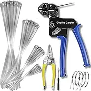 Stainless Steel Cable Tie Gun Set, with 150PCS Metal Zip Ties (Includ 6, 7.8, 9.8, 11.8 Inch), Adjustable Fastening Cutting Tie Tool Sets for Fencing, Exhaust Pipes, Automotive